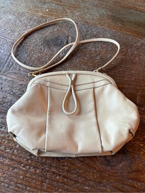 Soft Cream Leather Crossbody Bag with Loop Accent